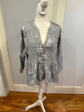 Maeve Blue and White Striped Patchwork Tunic